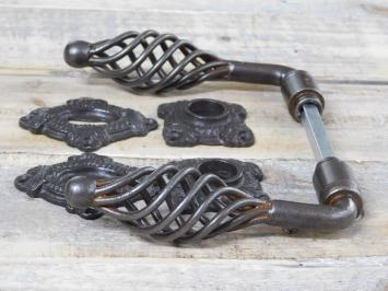 Ensemble de ferrures de portes fermées. 2 serrures, 2 boutons, rosaces, 2 rosaces de serrure, mandrin inclus - pour portes intérieures, fer ciré