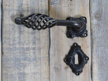 Ensemble de ferrures de portes fermées. 2 serrures, 2 boutons, rosaces, 2 rosaces de serrure, mandrin inclus - pour portes intérieures, fer ciré