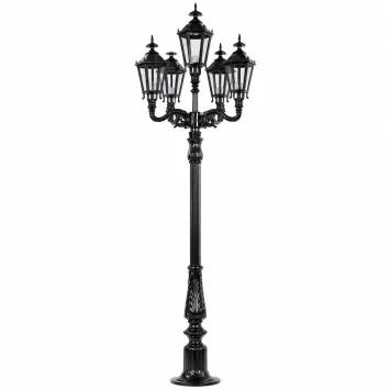 XL lantaarnpaal 5-lichts zwart – 325 cm – aluminium