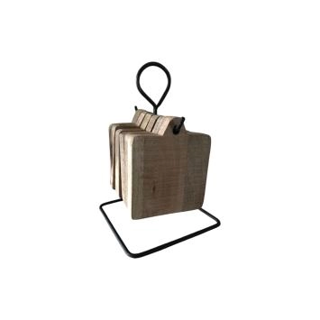 Plankhouder met 6 kleine houten planken / dienbladen