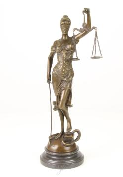 Bronzen beeld van de Vrouwe Justitia, klassiek sculptuur, brons