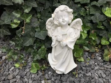 Lot de 2 anges avec croix - polystone - 24 cm - blanc