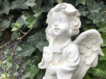 Lot de 2 anges avec croix - polystone - 24 cm - blanc