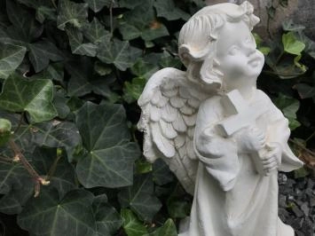 Lot de 2 anges avec croix - polystone - 24 cm - blanc