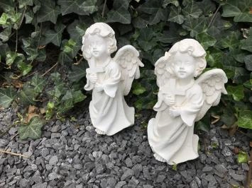 Lot de 2 anges avec croix - polystone - 24 cm - blanc
