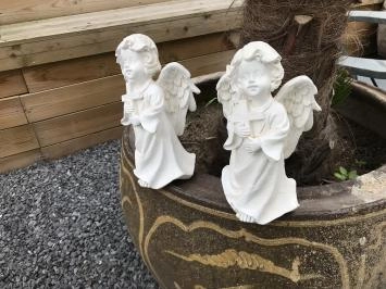 Lot de 2 anges avec croix - polystone - 24 cm - blanc