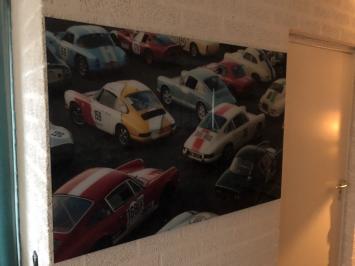 Wanddekoration Kunst auf Glas, Vollfarbe Oldtimer & Porsche