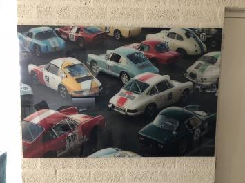 Wanddecoratie kunst op glas, Full color oldtimer & Porsche