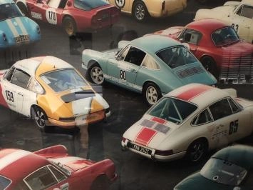 Décoration murale sur verre, Oldtimer & Porsche en couleur