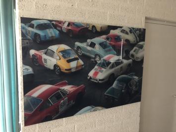 Wanddekoration Kunst auf Glas, Vollfarbe Oldtimer & Porsche