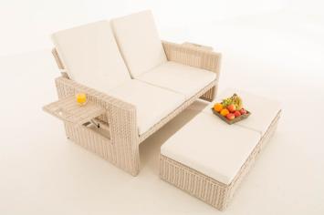 Modernes Gartensofa mit Fußhocker, mit Kissen, Gartenmöbel Polyrattan