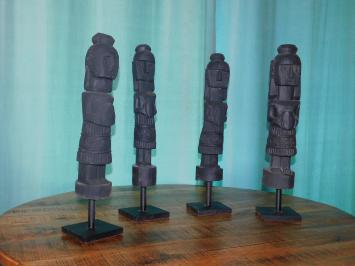 Satz von 4 handgeschnitzten Asmat-Skulpturen - Tibal Art Wood