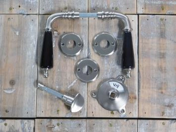 Ensemble de quincaillerie pour porte de toilettes - poignées de porte + serrure rotative, nickel mat
