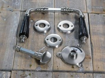 Ensemble de quincaillerie pour porte de toilettes - poignées de porte + serrure rotative, nickel mat