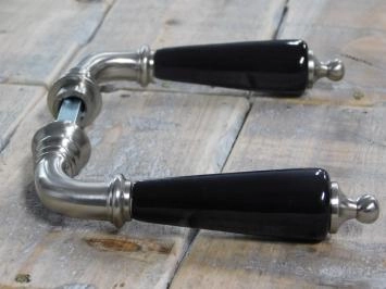 Ensemble de quincaillerie pour porte de toilettes - poignées de porte + serrure rotative, nickel mat