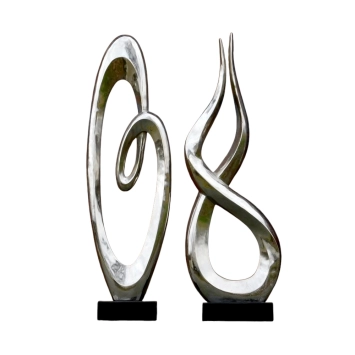 Set abstracte beelden – 130 cm – zilverkleurig aluminium met marmeren voet