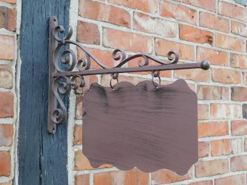Enseigne rectangulaire - métal - avec bras latéral - marron