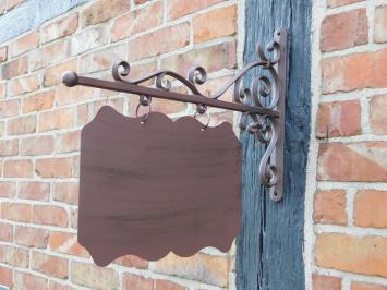 Enseigne rectangulaire - métal - avec bras latéral - marron