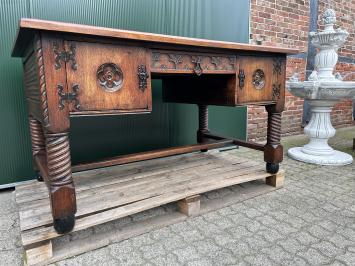 Nostalgisch antiek eiken bureau, fors in formaat, vintage meubel