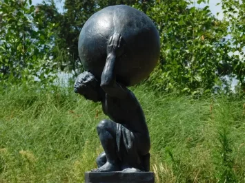 Atlas-Statue aus Polystone in Vintage-Blau – klassisch