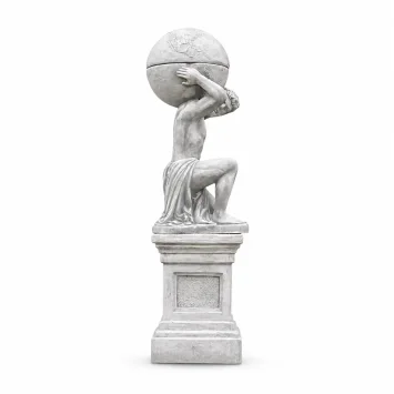 Atlas met bol en bloempot - op sokkel - steen - 170 cm