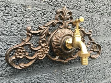Fontaine murale - avec robinet - laiton - gris/bleu - classique