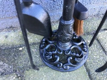 1 jeu d'outils de cheminée, noir, en fonte