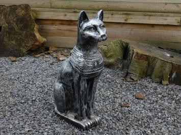 Bastet die ägyptische Katzengöttin, Skulptur aus Polystone schwarz/grau