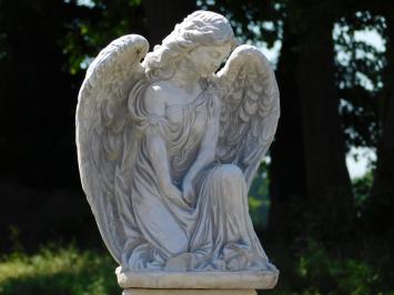 Statue d'ange sur socle rond - 73 cm - pierre - classique