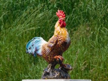  Gartenfigur Hahn – farbenfroh – Gusseisen – Tierfigur für draußen
