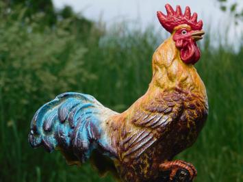  Gartenfigur Hahn – farbenfroh – Gusseisen – Tierfigur für draußen