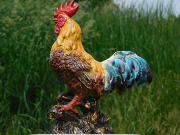  Gartenfigur Hahn – farbenfroh – Gusseisen – Tierfigur für draußen