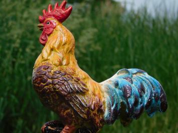  Gartenfigur Hahn – farbenfroh – Gusseisen – Tierfigur für draußen