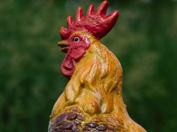  Gartenfigur Hahn – farbenfroh – Gusseisen – Tierfigur für draußen