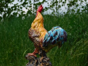  Gartenfigur Hahn – farbenfroh – Gusseisen – Tierfigur für draußen