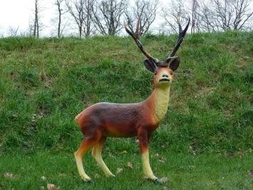 Hert met gewei - polystone beeld - 108 cm - in kleur