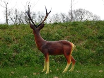 Hert met gewei - polystone beeld - 108 cm - in kleur