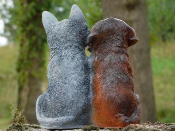 Beeldje Hond en Kat - Polystone - in Kleur