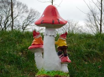 Pilz mit Gnomen - Polystone-Statue - 50 cm