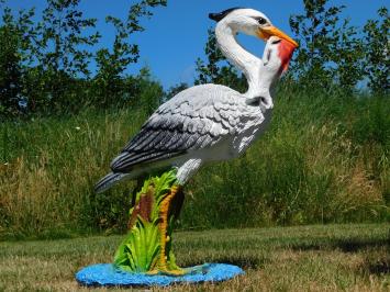 Héron avec poisson XL – polystone – décoration de jardin – 80 cm