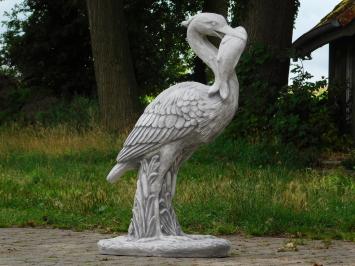 Gartenstatue Reiher mit Fisch – 90 cm – Stein – Teichfigur