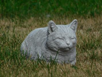 Statue einer liegenden Katze - ganz aus Stein - Gartenstatue