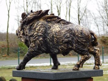 Skulptur Wildschwein – 45 cm – Schwarz mit Gold – Polystone