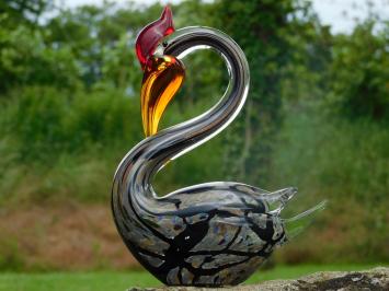 Glasgeblasener Schwan – handgefertigte Kunstskulptur – farbenfroh
