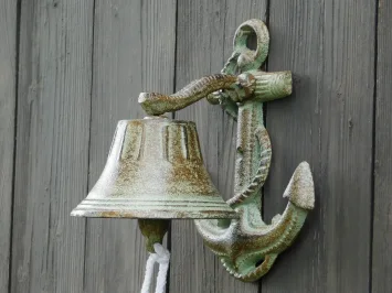 Gusseiserne Türklingel mit Anker – grün/braun – 19 cm