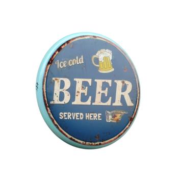 Plaque murale « Ice Cold Beer » – Ø 35 cm – métal vintage