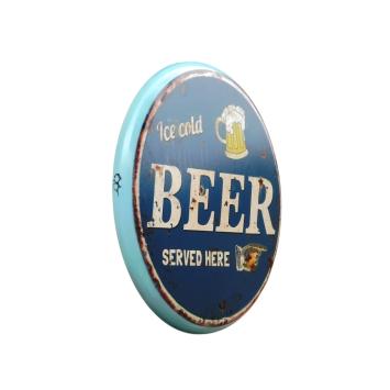 Plaque murale « Ice Cold Beer » – Ø 35 cm – métal vintage