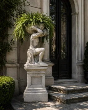 Statue classique d'Atlas avec piédestal et balance – pierre de 147 cm