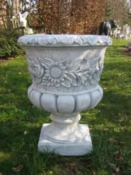 Grand pot de fleurs « Tournesol » – pierre – motif élégant