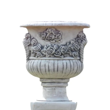 Bloempot met rozen – 50 cm – sierlijk reliëf – steen